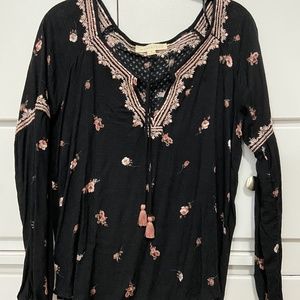 Lovestitch black blouse with pink floral pattern